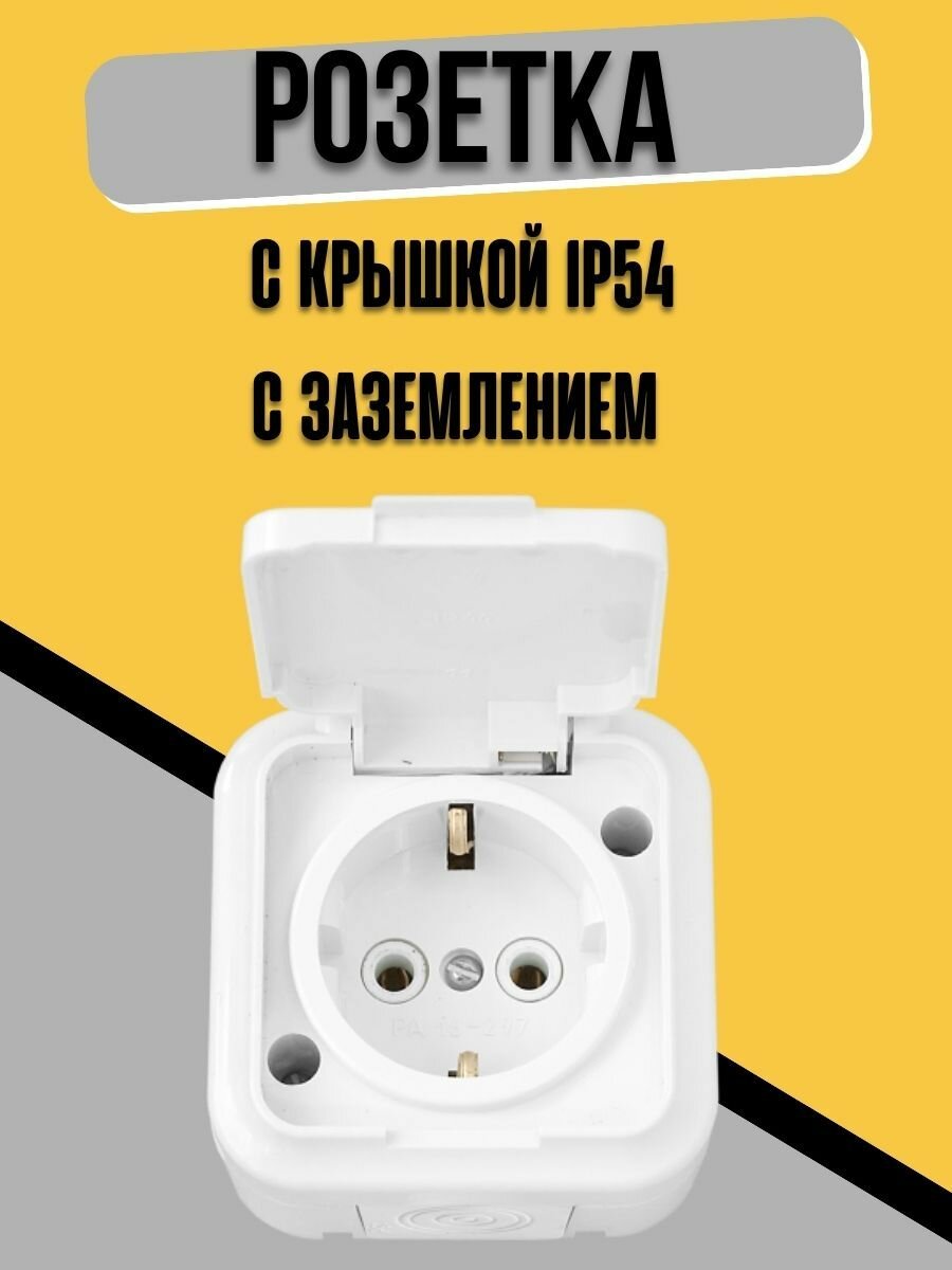 фото Розетка наружная с заземлением BYLECTRICA Пралеска белая (РА16-254)