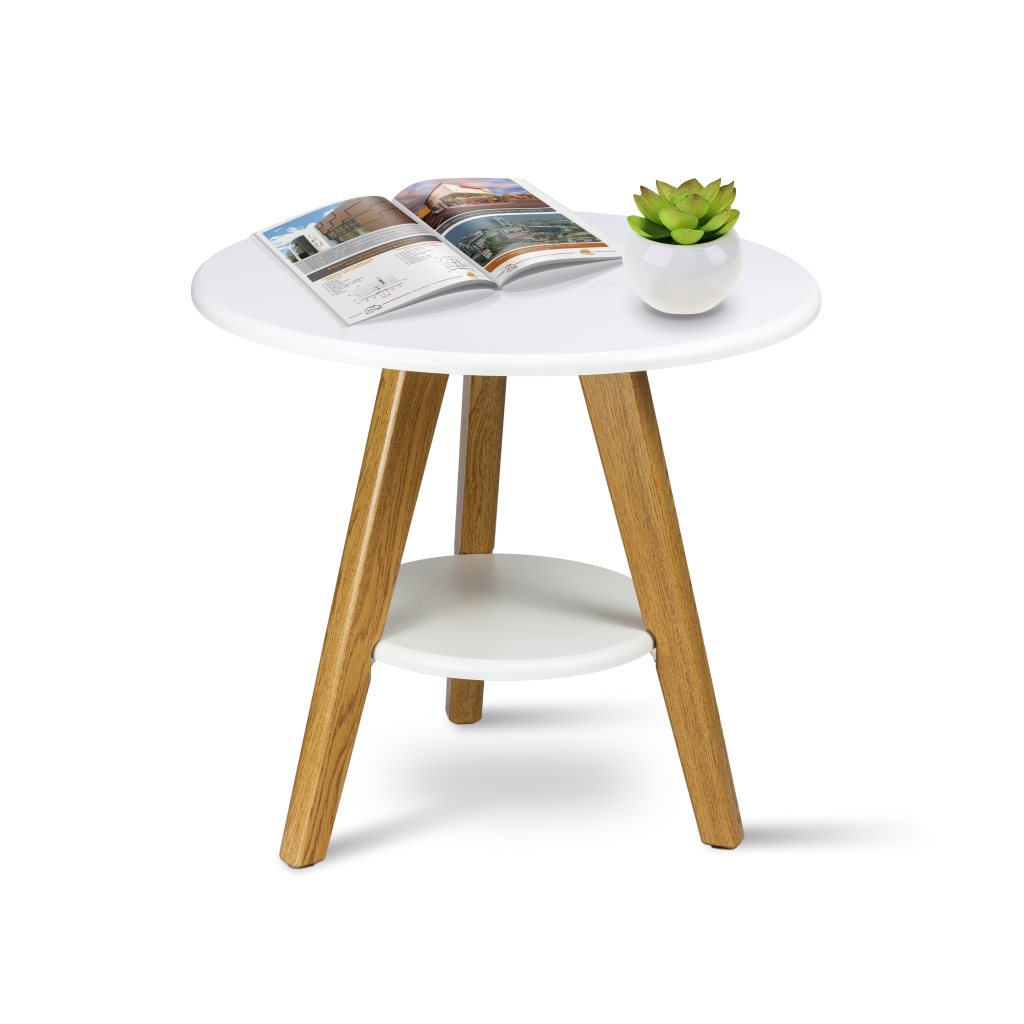 Журнальный столик с полкой, Solmax&Home Калифорния ХОГ круглый, белый 55х55х50 см