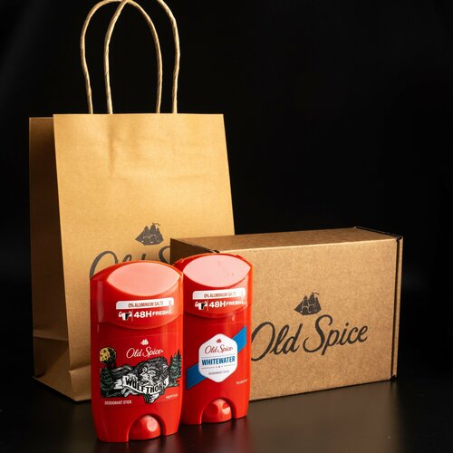 Подарочный набор для мужчин Old Spice. (WhiteWater дезодорант-стик 50мл.+ Wolfthorn дезодорант-стик 50мл.) в крафтовой коробке+ подарочный пакет.