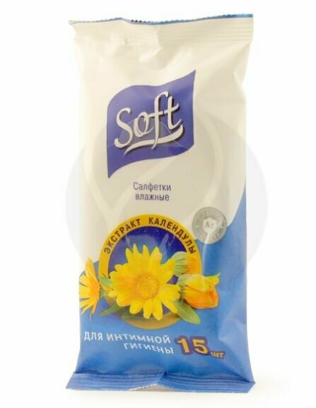 Влажные салфетки Soft для интимной гигиены с календулой (15шт х уп)