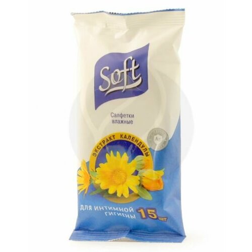 Влажные салфетки Soft для интимной гигиены с календулой (15шт х уп) soft