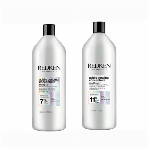 Redken Acidic Bonding Concentrate Set - Безсульфатный Набор для всех типов поврежденных волос (шампунь 1000 мл, кондиционер 1000 мл) шампунь для волос redken шампунь acidic bonding concentrate для поврежденных волос