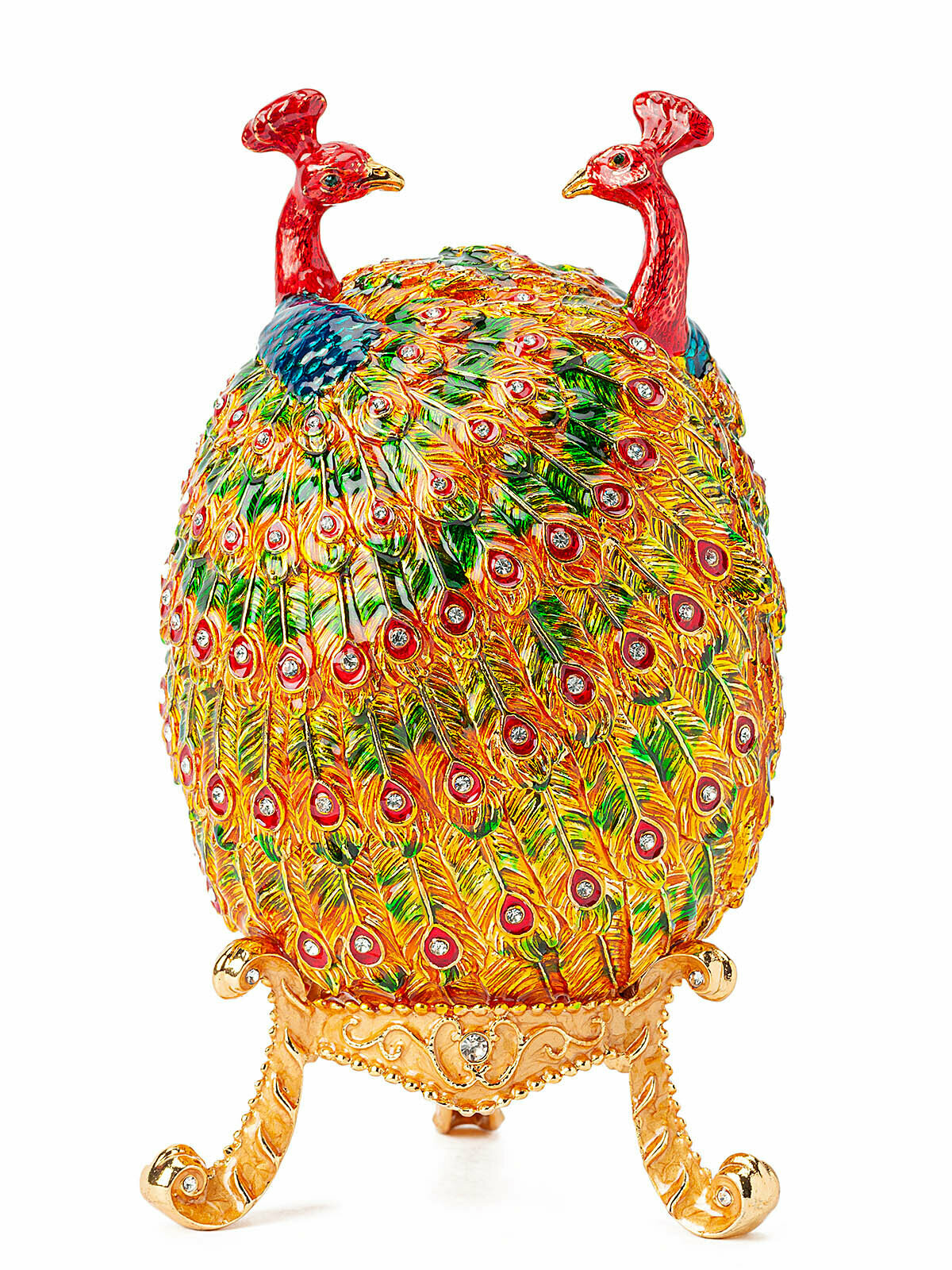 Шкатулка IsmatDecor S-5323, металл, для украшений, в форме яйца с павлинами