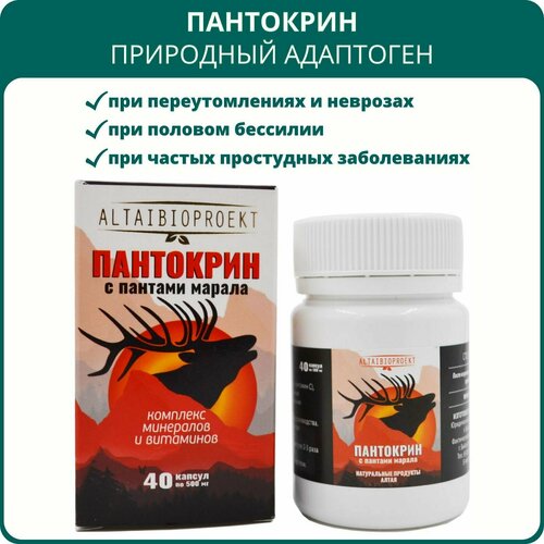 Пантокрин - сухой экстракт пантов марала от АлтайБиоПроект, 40 капсул. Средство для мужчин, прилива сил, укрепления иммунитета