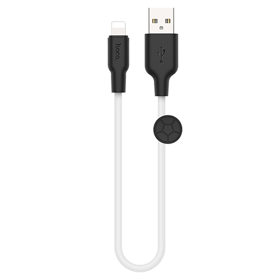 Кабель USB HOCO X21 Plus Silicone USB - Lightning, 2.4А, 25 см, белый+черный