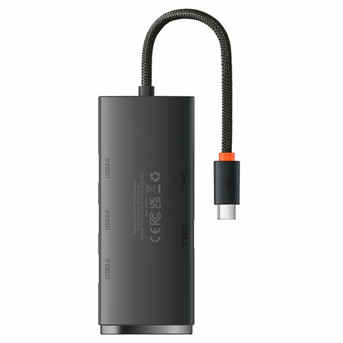 USB HUB разветвитель BASEUS Lite Series 4 в 1 Type-C (m) - 4xUSB3.0 (f), 25 см, черный черный, серый