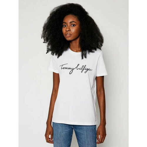 Футболка TOMMY HILFIGER, размер XXS [INT], белый aesthetic short sleeve casual tshirt women be kind letter print tee trendy crew neck hipster top letters tee streetwear t shirt