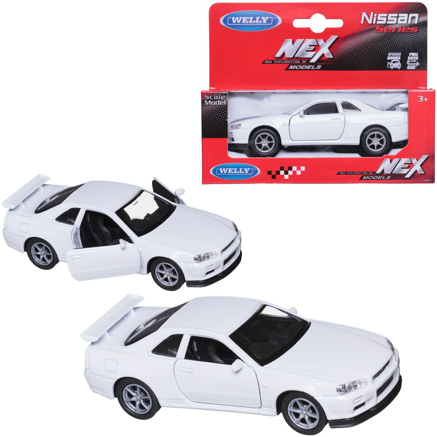 Машинка Welly 1:38 NISSAN SKYLINE GT-R R34 белая 43798W/белая