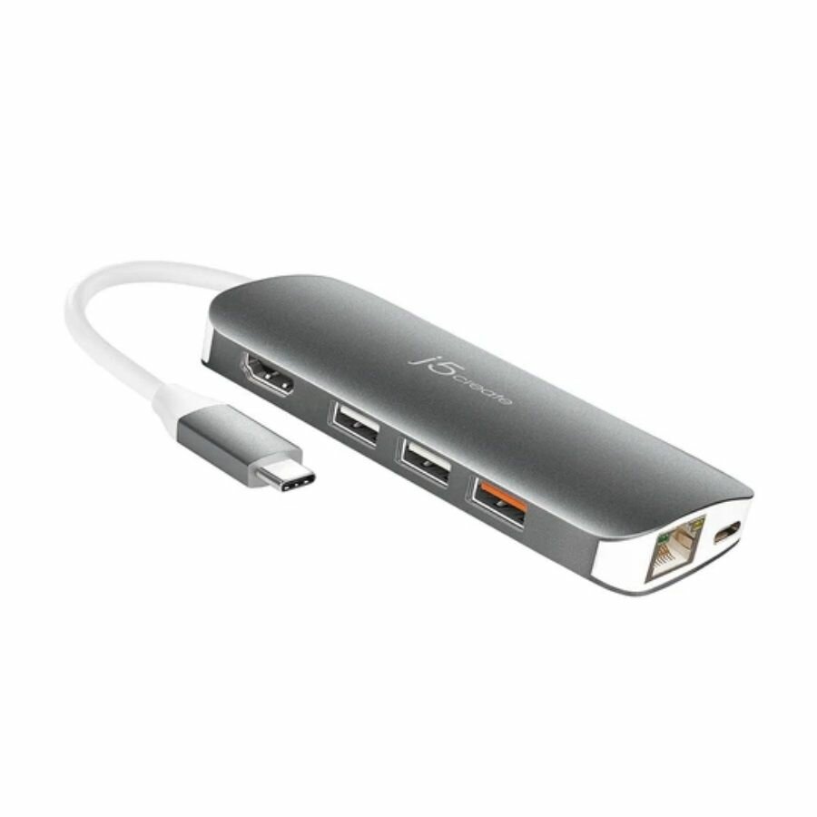 Концентратор j5create USB-C с HDMI / VGA / Ethernet / USB Type-A 3.1 / PD 3.0 / Картридером.