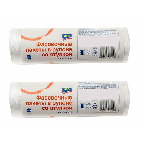 Aro Пакеты фасовочные в рулоне с втулкой 24 х 37см 500 шт 2 рулона 880₽