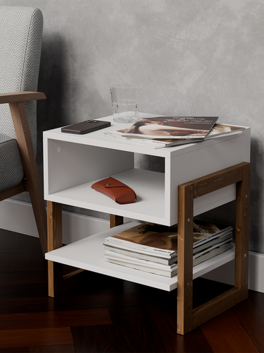 Изображение товара Прикроватная тумба "бонти", сканди, 50,5х49х38 см, белая/темно-коричневая