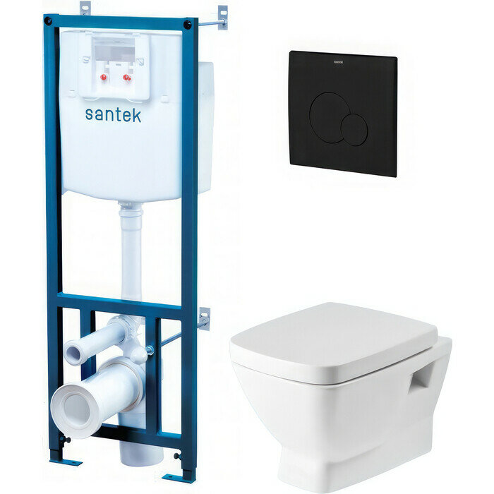 фото Комплект унитаза Santek Нео безободковый, с инсталляцией и черной клавишей, сиденье-микролифт (1. WH50.1.776)