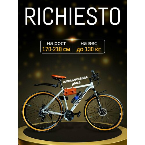 Велосипед горный RICHIESTO 29 Алюминиевая рама 21 Взрослый Спортивный Унисекс серебристыйкоричневый 26200₽