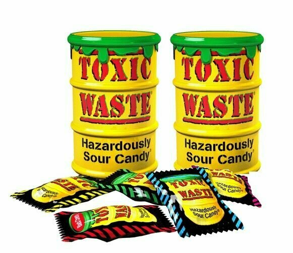 Леденцы очень кислые Toxic Waste Hazardously Sour Candy Yellow / Токсик Вейст Классика Желтая банка 2 шт по 42 гр