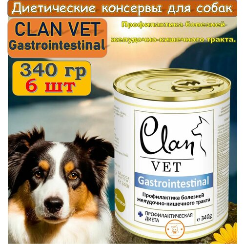 Влажный лечебный корм для собак CLAN VET GASTROINTESTINAL для профилактика болезней ЖКТ, ж/б 340 гр*6 шт clan vet gastrointestinal консервы для собак профилактика и лечение болезней жкт 12 х 340гр