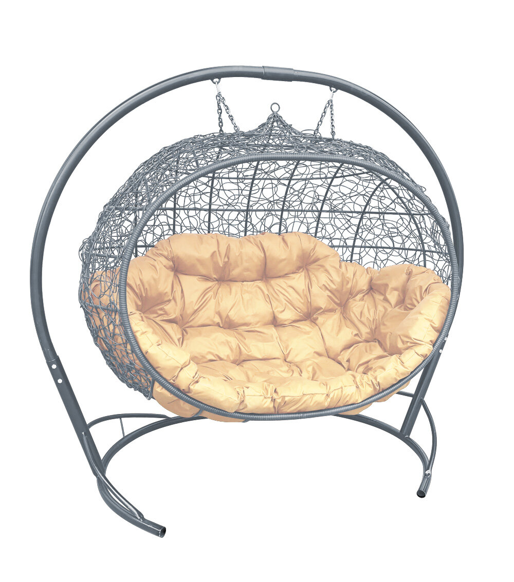 Подвесной диван M-group улей с ротангом серый бежевая подушка