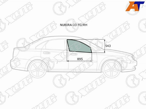 Стекло боковое опускное (Спереди/ Справа/ Цвет зеленый) Chevrolet Lacetti 04-13 / Daewoo Lacetti 04-