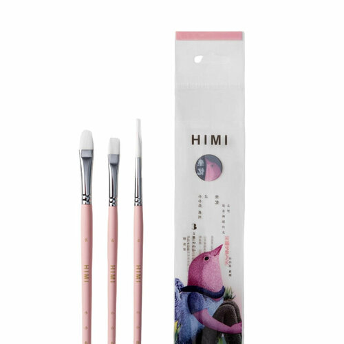 Набор кистей из синтетики HIMI 3шт круг№4, овал№6, плос№8 розовFC. ST.022/PINK