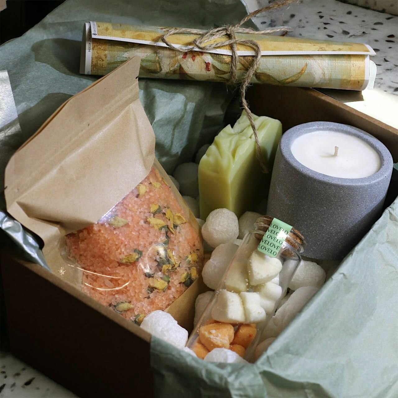 Подарочный набор для ванн "Солнечная Италия", свеча, соль, чай для ванны, ароматаблетки, мыло