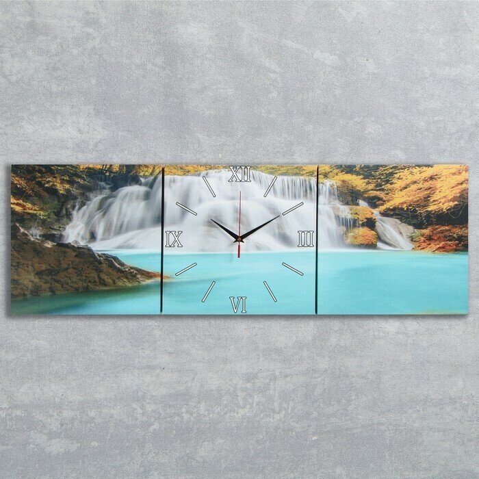 Часы-картина настенные прямоугольные "Лесной водопад", 35 х 105 см
