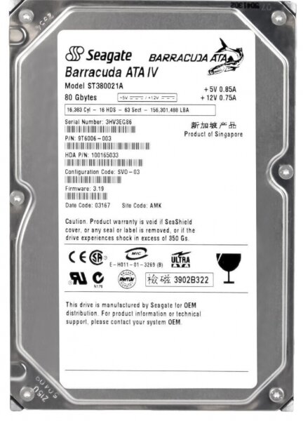 Жесткий диск Seagate ST380021A 80Gb 7200 IDE 3.5" HDD