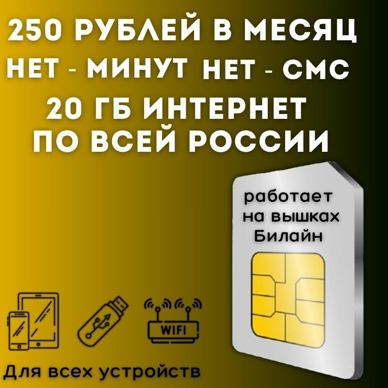 "Безлимит для дачи" - комплект интернета для дачи, сим карта 250 рублей в месяц 20 ГБ по всей России JKV1
