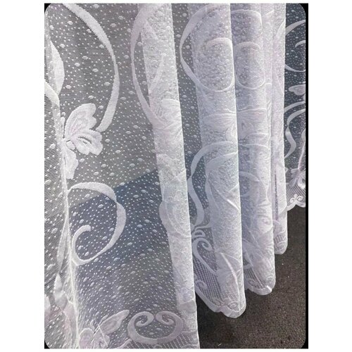 Тюль короткое прямая белая бабочка