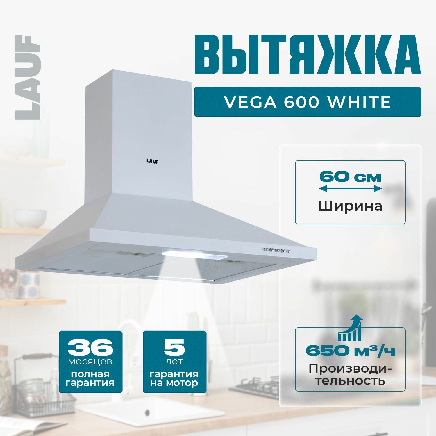 Вытяжка кухонная LAUF VEGA 600 WHITE