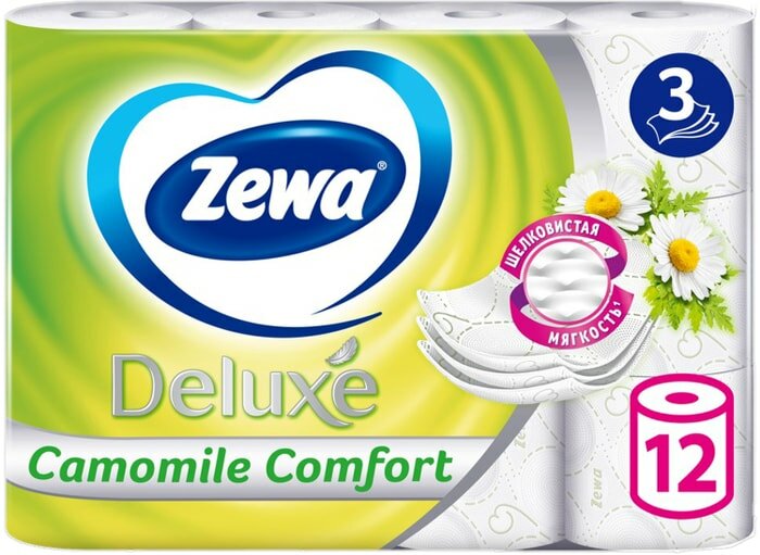 Туалетная бумага Zewa Deluxe Camomile Comfort 12 рулонов 3 слоя