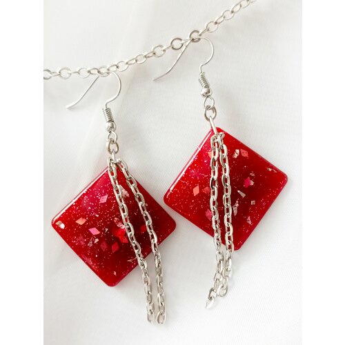 Серьги цепочки , размер 5 мм, бесцветный, лиловый