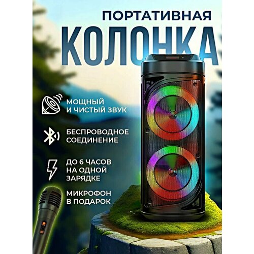 Большая беспроводная портативная Bluetooth колонка с микрофоном ZQS 6212, Светомузыка, Караоке, LED подсветка, 3000 mAh, AUX, USB беспроводная колонка perfeo портативная акустическая система thunder с проводным микрофоном