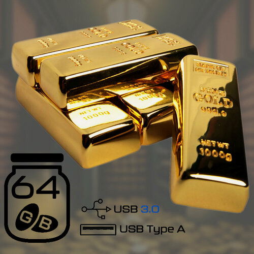 Изображение товара Металлическая флешка в виде слитка золота (64 Гб / GB USB 3.0 Золотой/Gold Gold_bar Flash drive Золотой слиток Gold Bar R352)
