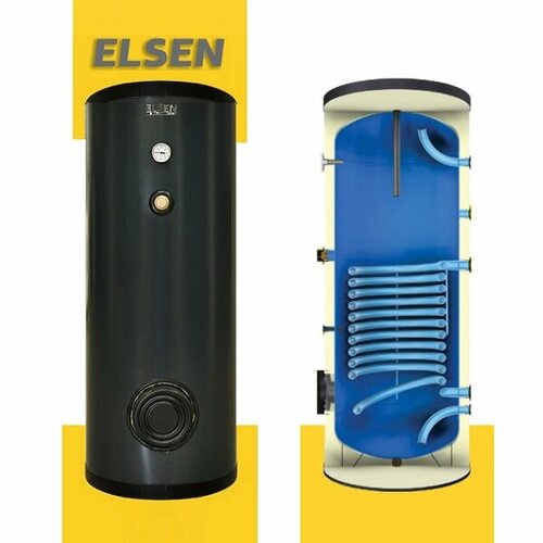 Бойлер косвенного нагрева с одним змеевиком ELSEN 300 л с увеличенной мощностью теплообменника цвет-чёрный EWH02300 10447600₽