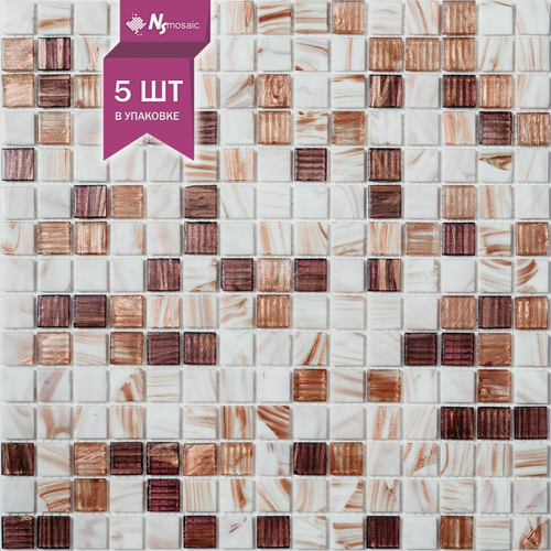 Изображение товара Мозаика стеклянная NSmosaic MIX6, коричневая/белая, глянцевая, 327x327 мм, упаковка 5шт