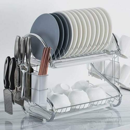 Сушилка для посуды двухуровневая из нержавеющей стали с поддоном 40 см 1899₽