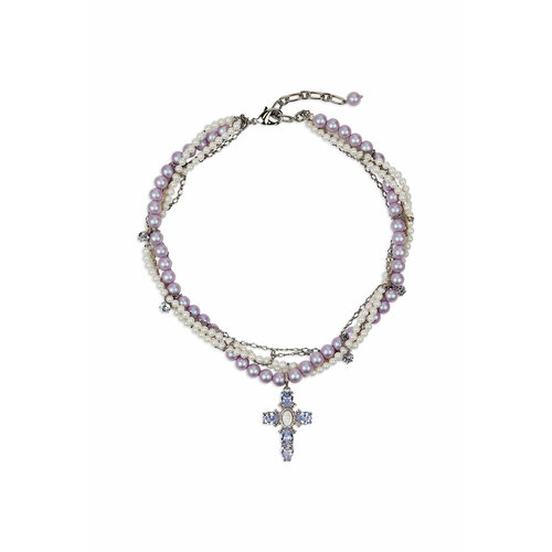 Колье YAROSLAVNA, длина 44 см, фиолетовый, серебряный, белый