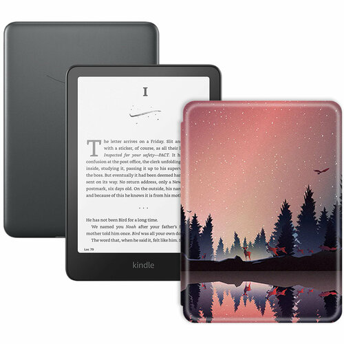 Электронная книга Amazon Kindle PaperWhite 12 2024 32Gb SE Metallic Black с обложкой ReaderONE PaperWhite 2024 Forest 31480₽