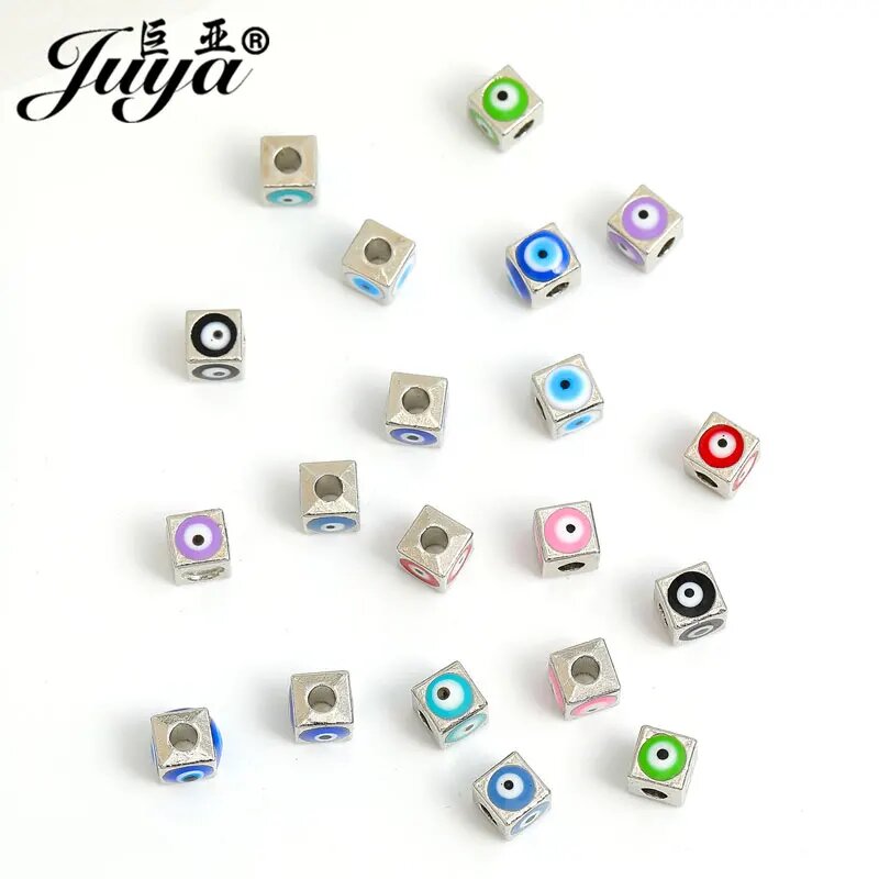 Бусины от сглаза Juya 7 мм, серебро-смесь, 30 шт.