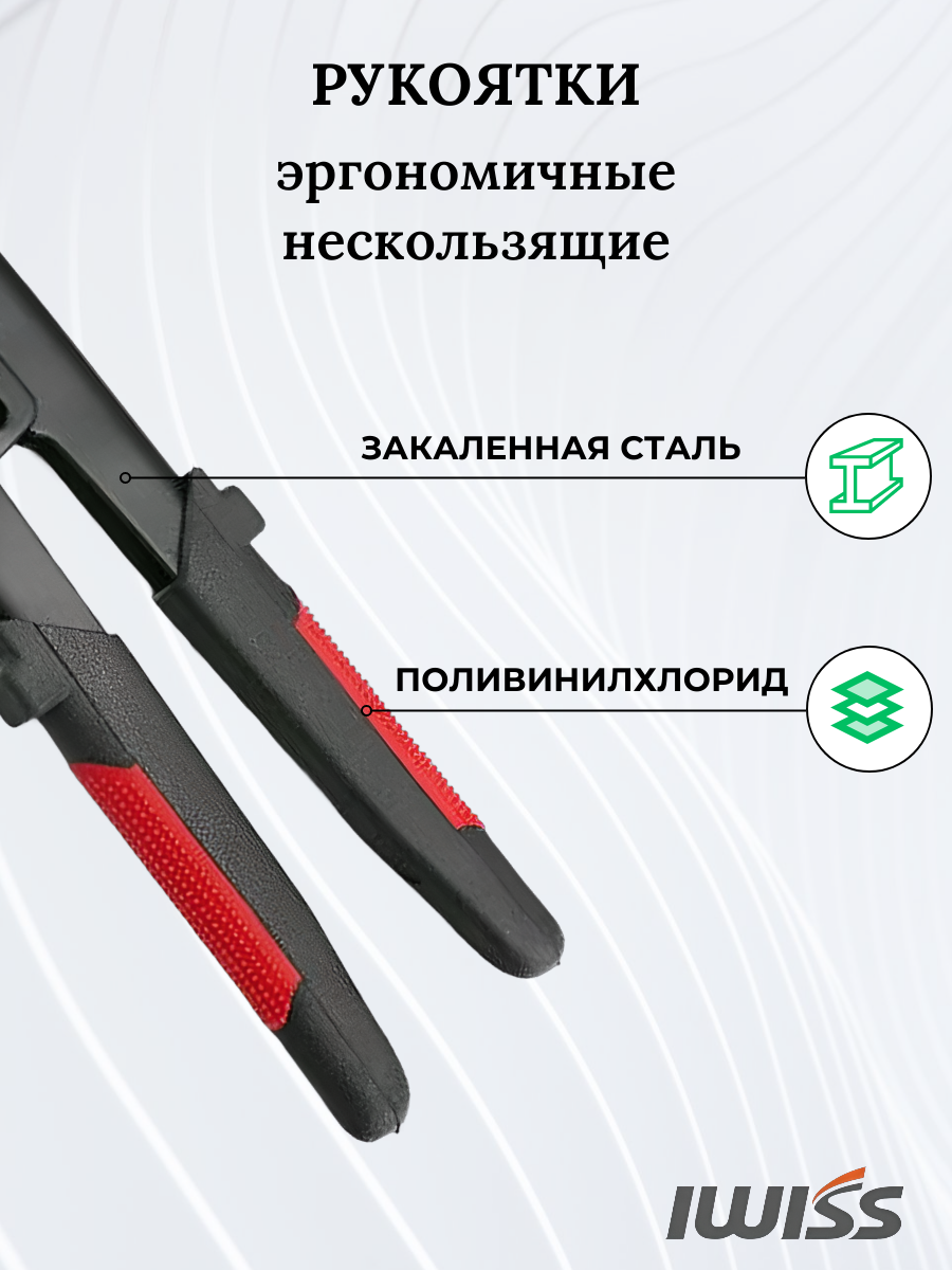 Изображение Клещи обжимные для тросовых зажимов + тросорез, IWISS (2 в 1, 260 мм)