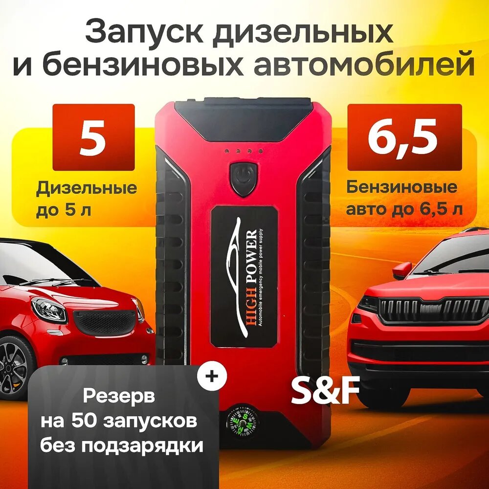 Пусковое зарядное устройство для автомобиля с компрессором — фото 1