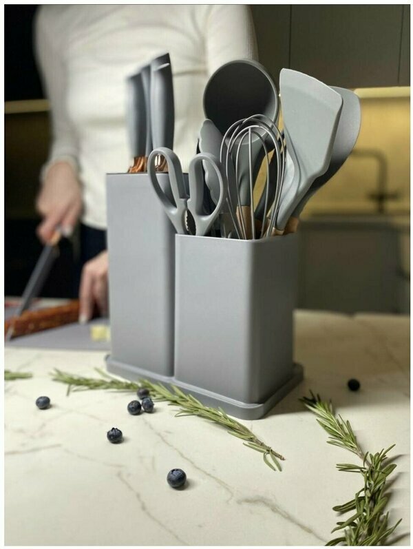 Набор кухонный, пластик, силикон, 12 предметов, с подставкой — фото 1