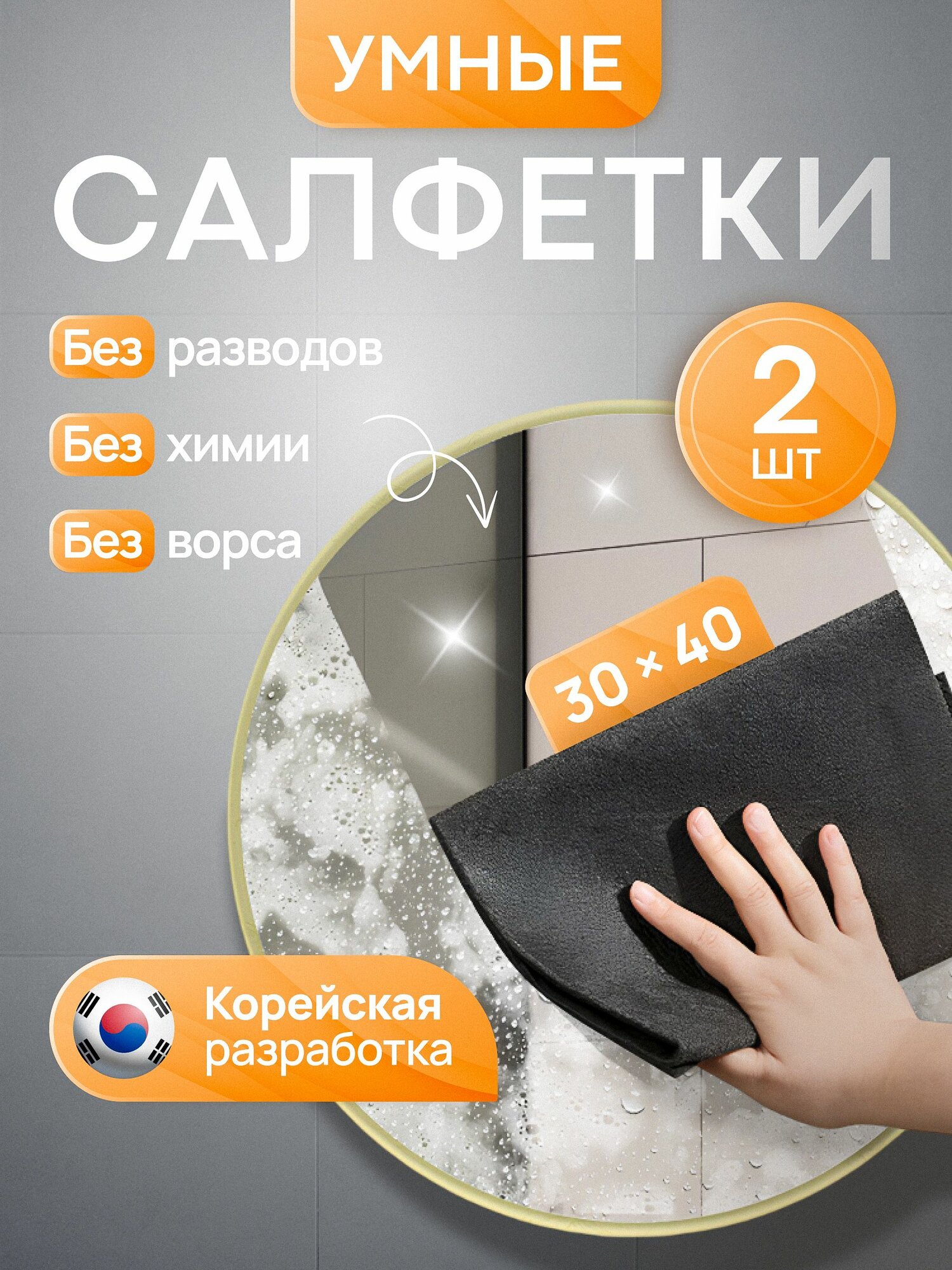 Корейские умные салфетки для стекол и зеркал, уборки дома и автомобиля, тряпки для уборки без разводов, 30*40 см, 2 шт