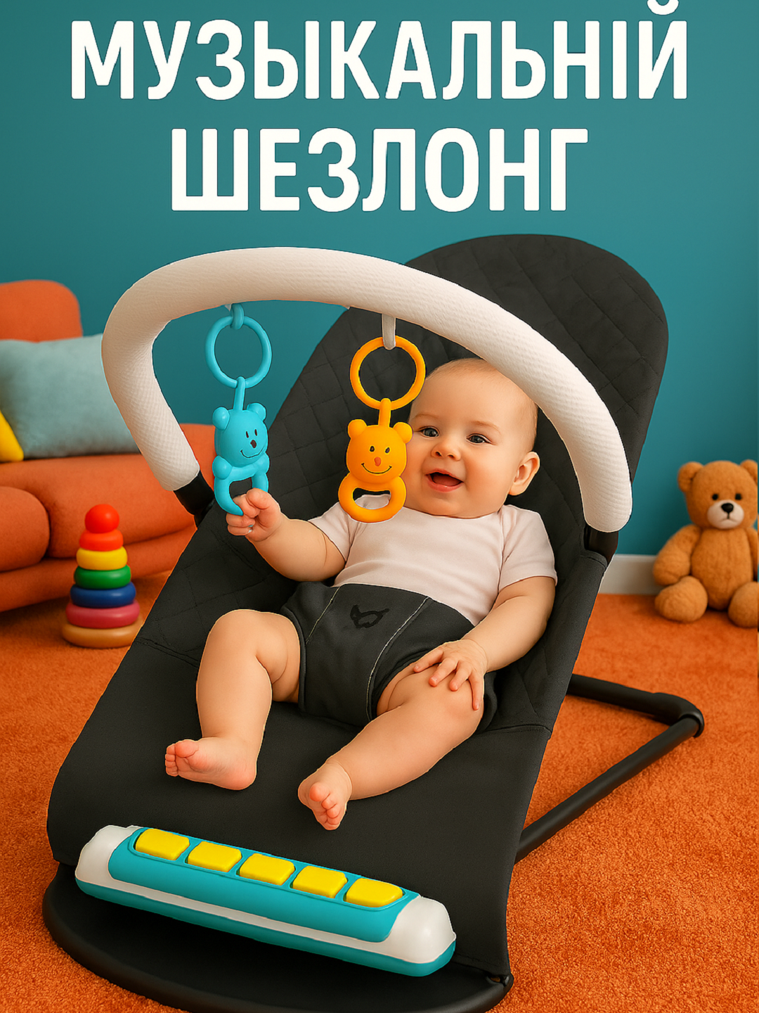 Детские качели/шезлонг, для новорожденных, музыкальный модуль, съёмная дуга, 0-9 кг