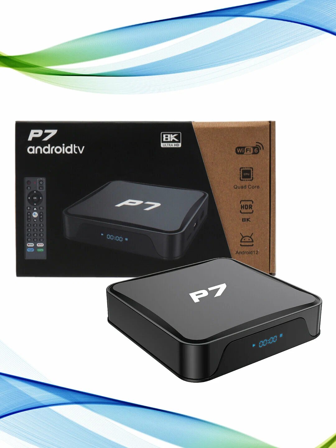 Смарт-ТВ приставка ANDROID P7, 2ГБ + 16ГБ, Wi-Fi, 4K, Android TV