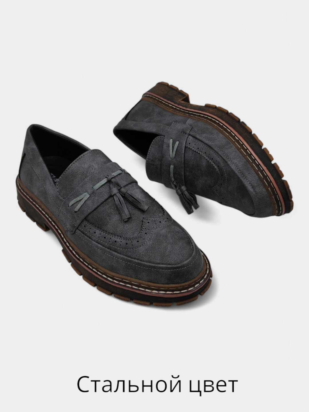 Лоферы  Туфли мужские Solid Step, из экокожи, водонепроницаемые, размер 38 39 40 41 42 43, бордовый, коричневый, черный, серебряный, красный, оранжевый, серый — фото 1