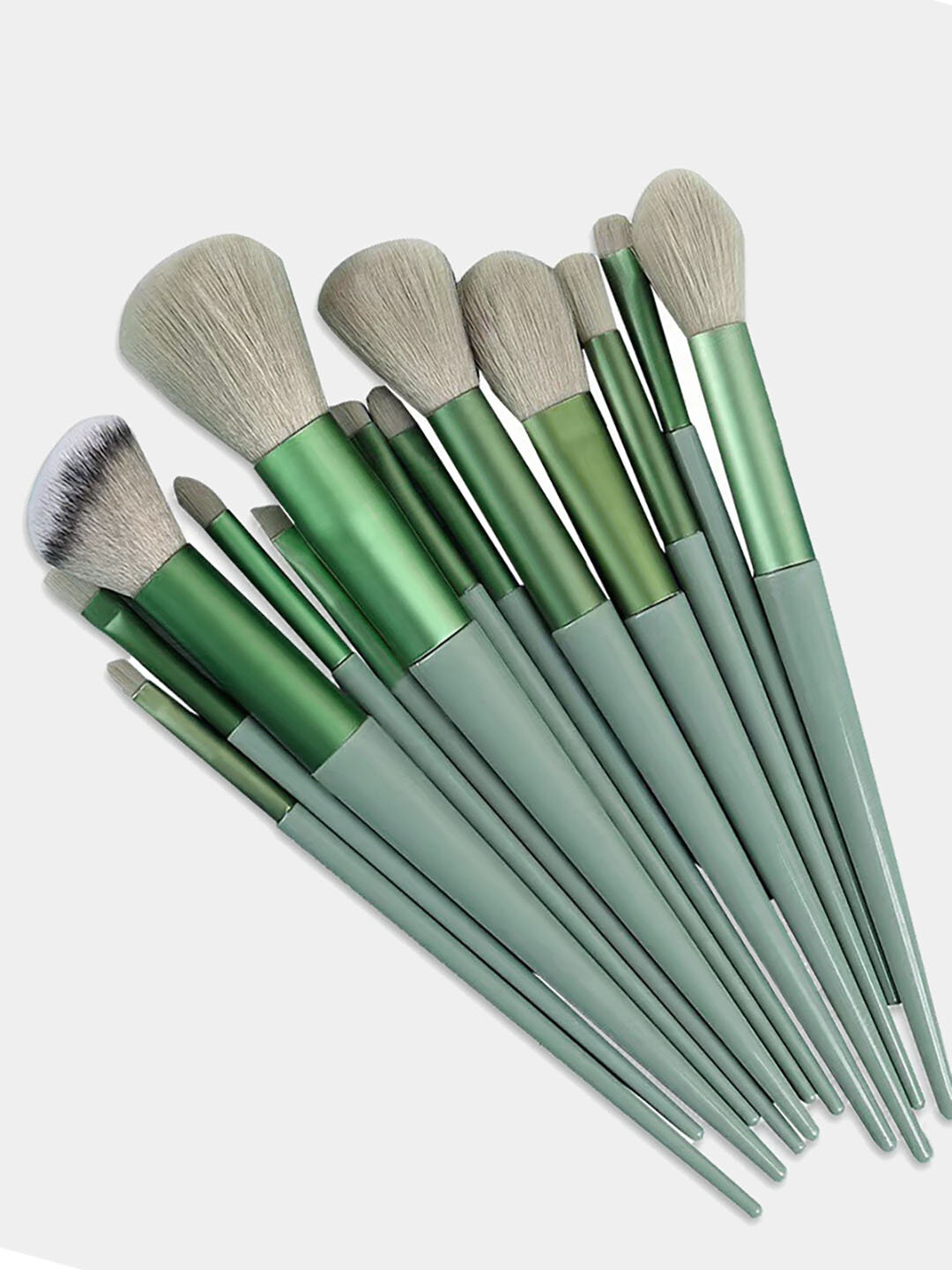 Набор Кисточек для Макияжа, Нейлоновый Спонж, 13 шт, Зеленый Цвет, Чехол В Подарок — фото 1
