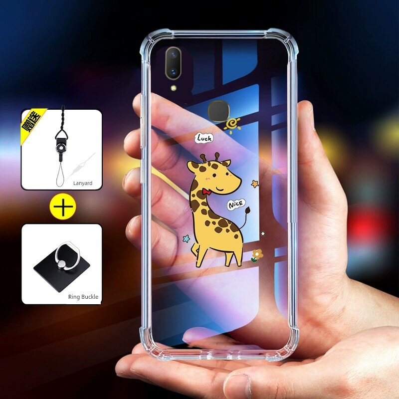 Vivo Y85 универсальный чехол с воздушной амортизацией, ударопрочный, с рисунком 'Жираф' и кольцом-подвеской