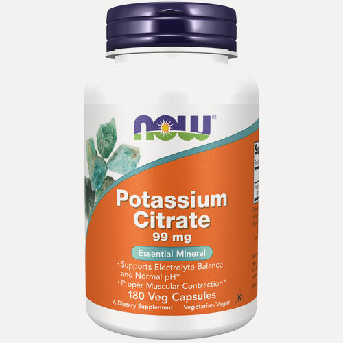 Изображение товара Калий цитрат 99мг, NOW Potassium Citrate,180 растительных капсул, для нервной системы, для сердца и сосудов