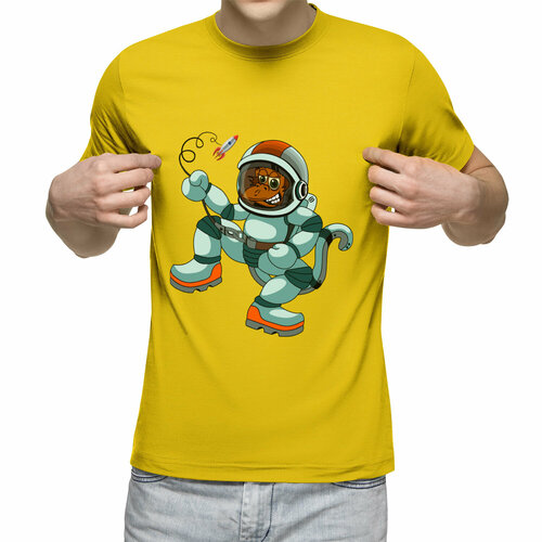 мужская футболка обезянка космонавт m зеленый Футболка Us Basic, размер M, желтый