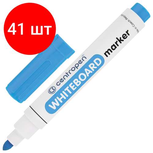 Комплект 41 шт, Маркер стираемый для белой доски синий CENTROPEN Dry-Wipe, круглый наконечник, 2.5 мм, 8559, 5 8559 0167